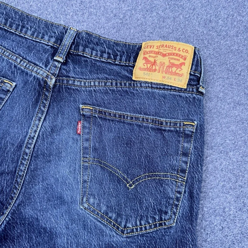 Levis Jeans Mens 34x34 Blue 541 Athletic Tapered Faded Whisker Flex Denim Pants
